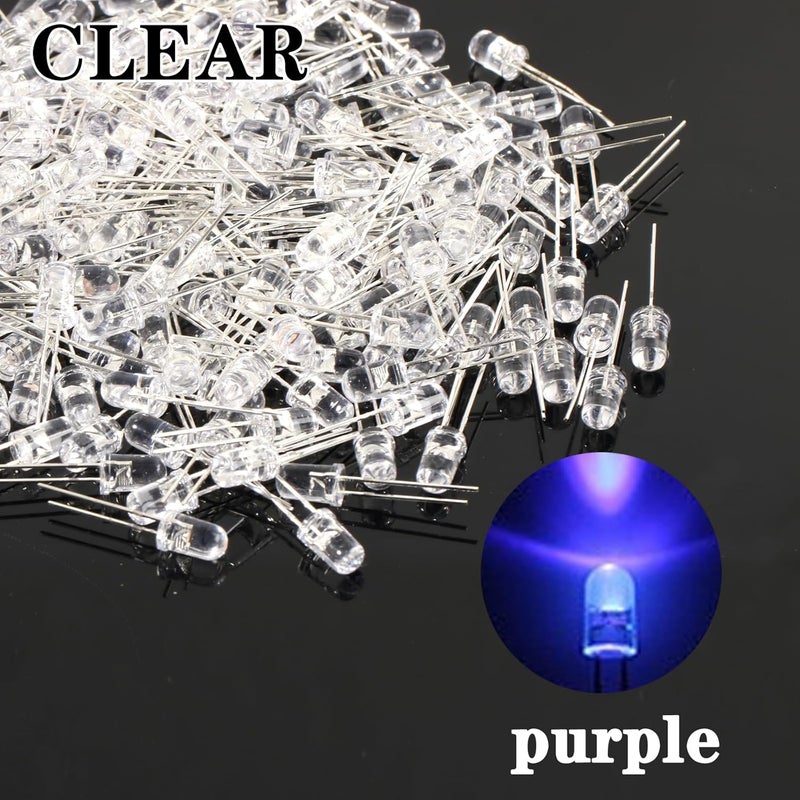 Juasky 150pcs 5mm LED Diode Lights,Clear Purple LED Light Emitting Diodes for Science Experiment DIY Projects - Image 3
